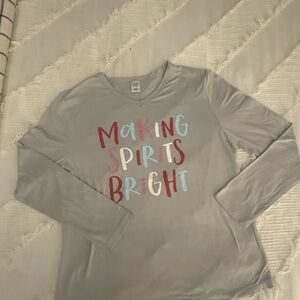 Women's Gray Long Sleeve Tee with Colorful Print